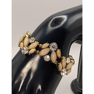 Vintage Opalescent Stone & Clear Rhinestone Gold-Tone Bracelet